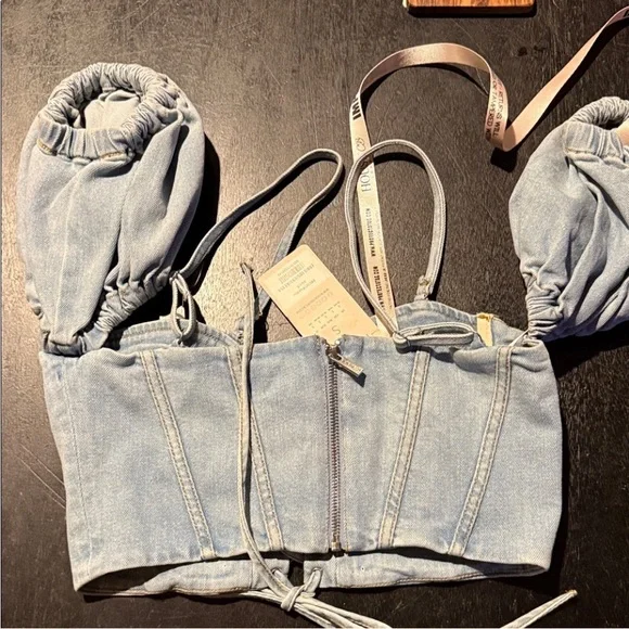 House of CB Light Blue Denim Lace-Up Bustier Top - Picture 5 of 6